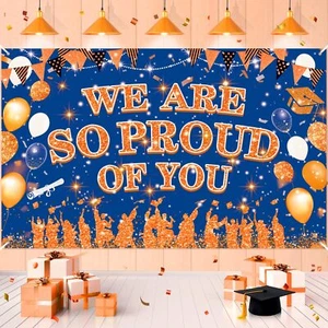 Blue Orange Graduation Banner Decoration We Are So Proud Of You Congrats Grad... - Picture 1 of 7