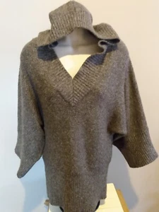 KENJI Women's Brown Thick Knit Pullover Wide Sleeve Hoodie Sweater Size M - Picture 1 of 13