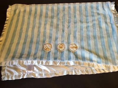 Bean Sprouts blue striped satin Baby Blanket monkey lion crocodile - Image 1 of 4