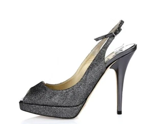 JIMMY CHOO Silver Sparkly Fancy Stilettos Buckles Slingback Sandals Size 36.5 - Picture 1 of 8