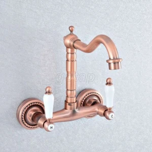 Oil Rubbed Brass 2 Handle Wall Mount Bathroom Sink Faucet Vanity Basin Mixer Tap - Picture 1 of 9