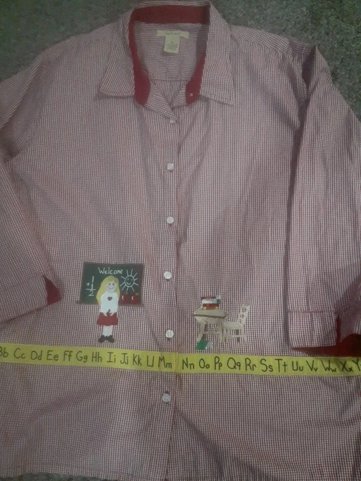 Camisa Top Vintage Bechamel Mediana XL Profesor Escolar Bordada a Cuadros Foto 1 de 4