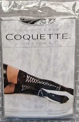 Wetlook Stretch Thigh High Stockings with Scalloped Stretch Lace Tops UK Size XL - Image 1 of 4