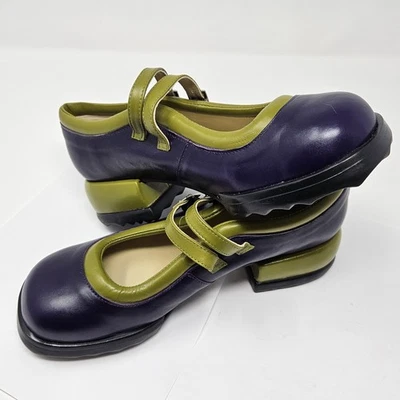 ZAPATOS JOHN FLUEVOG GRUESOS PRECIOSOS 10.5 MARY JANE VIOLETA Y VERDE DOBLE HEBILLA Foto 1 de 4