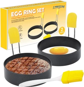 4 Inch Large Egg Rings for Frying Eggs, 2 Pack Stainless Steel Egg Cooking Rings - Picture 1 of 12