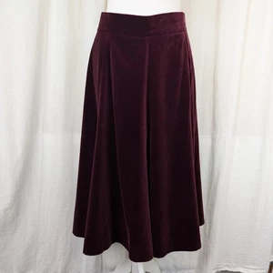 St. Michael Vintage Cotton Velvet Circle Flare Midi Skirt UK 14 Fits 10 Burgundy - Picture 1 of 13
