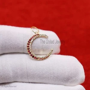 Colgante de oro amarillo de 14k luna creciente diamante natural y rubí... - Imagen 1 de 5