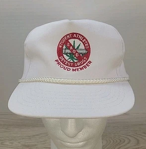 Vintage Student Athletes Detest Drugs White SnapBack Rope Trucker Hat - Picture 1 of 11