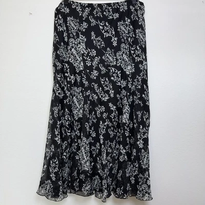 VTG 90s Women Fairy Grunge Maxi Skirt Black Floral Chiffon Pull On Whimsigoth - Image 1 of 4