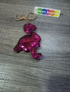 New Flamingo Sequins Key Chain Pink Sequins Flip To Silver - Picture 1 of 3