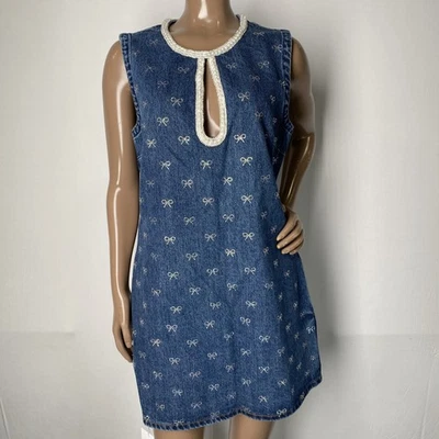 Mini Vestido Autorretrato Para Mujer Azul Talla 8 Denim Diamante Lazo Recorte Cremallera Trasera Foto 1 de 4