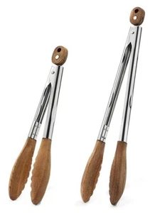 2 Pcs Walnut Wooden Kitchen Cooking Tongs with Wooden Tips, Salad Tongs, BBQ ... - Picture 1 of 6