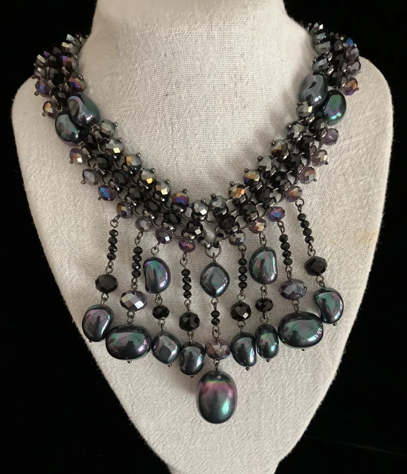 Collar Cascada Chico's Iris Iridiscente Púrpura Babero Imitación Perla Gota - Nuevo con Etiquetas Foto 1 de 4