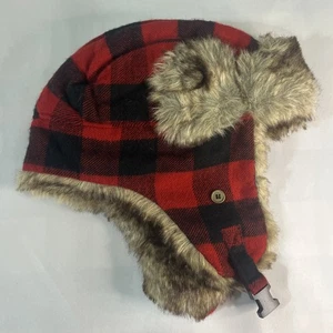 Goodfellow & Co Niños Trampero Sombrero de Invierno Rojo Cuadros Forro de Piel Sintética Calidez - Imagen 1 de 4