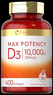 Vitamin D3 10000 IU 400 Softgels | Value Size | Max Potency | by Carlyle - Image 1 of 4