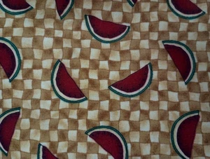 Vintage-2 yds x 44"-Watermelon on Brown Checkered Background-Debbie Mumm- Cotton - Picture 1 of 4