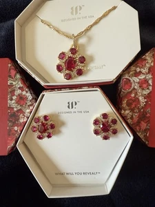 Bomb Party July Bday Necklace NK48929 and Forever in Bloom Earring Ruby Gold Set - Picture 1 of 6
