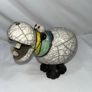 Ceramic Figure "Crazy Hippo" Whimsical Elaborate Raku Firing Crazy Clay - Picture 1 of 13