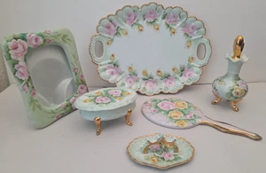 1985 Irene Marshall handbemaltes Rosendesign 6-teiliges vergoldetes Porzellan Waschtischset - Bild 1 von 20