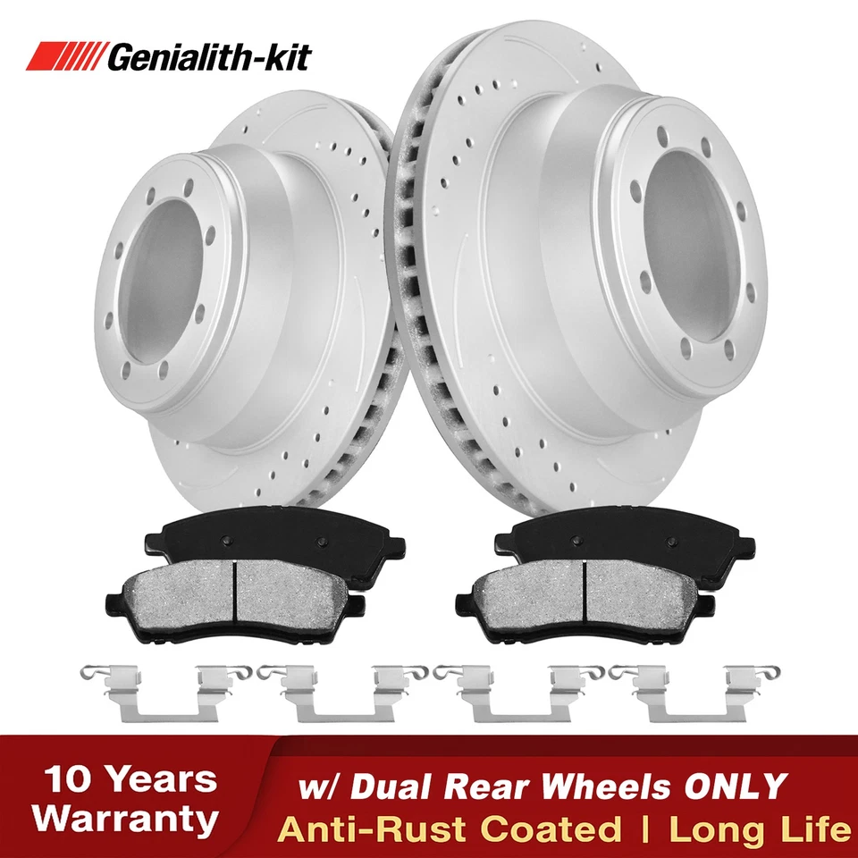 Rear Drilled Rotors Ceramic Brake Pads for 1999-2004 Ford F-350 Super Duty DRW Foto 1 de 4