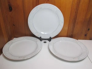 Set of 3 Tienshan Regency Fine China 10 1/2" Dinner Plates Pink Roses Gray Rim - Picture 1 of 6