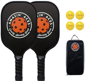Amazin' Aces Pickleball Wood Paddles Set Of Two With Four Pickleballs New In Box - Picture 1 of 5