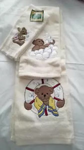 Vintage Barth & Dreyfuss Off White 100% Cotton Super Soft Baby Bear Bath Towels - Picture 1 of 5