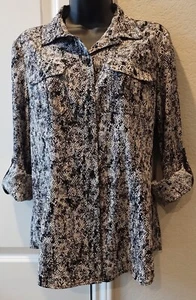 Blusa para mujer Dana Buchman manga larga estampado de serpiente botón delantero talla mediana - Imagen 1 de 13