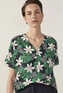 TRENERY Size S (10) Green Floral Paisley Print Linen-Blend Blouse, T-Shirt, TOP - Picture 1 of 10