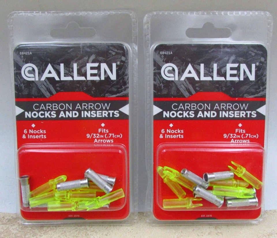2 Packs ALLEN Carbon Arrow Nocks & Inserts For 9/32" Arrows  24 Pcs, Bow Hunting - Image 1 of 2