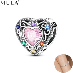 MULA 925 Sterling Silver Love Retro Pattern DIY Charm Pink CZ For Women Bracelet - Picture 1 of 6