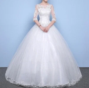 White Wedding Dress, Laced 3/4 sleeve- Size 10-12 - FAST & FREE DELIVERY - Picture 1 of 6