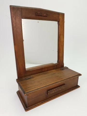 Antique Oak Make Up Mirror Key Vanity Cabinet Cover