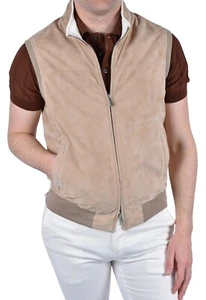 NEW Mandelli suede vest bodywarmer size EU 50 US 40 beige - Picture 1 of 5