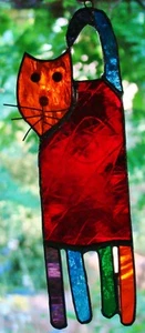 ABSTRACT KITTY CAT Australian Stained Glass SUNCATCHER Animal & Cat Lovers Gifts - Picture 1 of 24