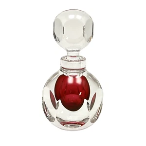 Val St Lambert Art Crystal Glass Perfume Bottle n Stopper Red Signed - Picture 1 of 12
