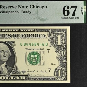 1988A $1 Federal Reserve Note PMG 67EPQ Chicago Repeater serial number 84468446 - Picture 1 of 3