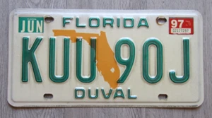 Etiqueta engomada de matrícula de Florida de junio de 1997 etiqueta del condado de Duval KUU 90J - Imagen 1 de 1