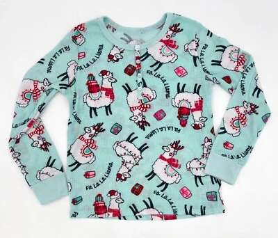 Camisa Justice Niñas 8 Teal Lama Estilo Waffle Pijama Manga Larga Top Foto 1 de 4