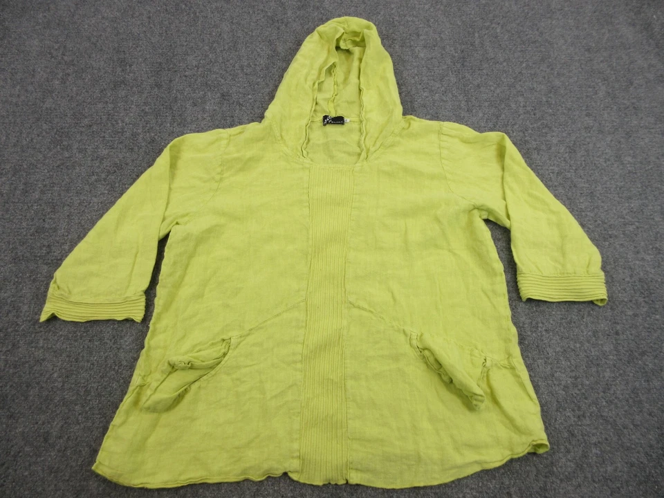 Женская рубашка Fenini очень большая желтая зеленая повседневная для улицы пляжа льняная дамская - Изображение 1 из 4