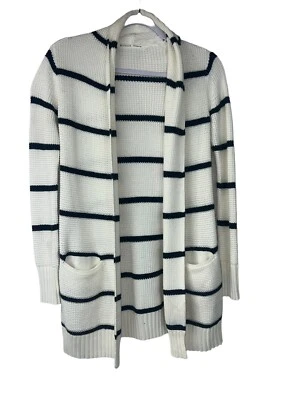 Athleta Highland Wrap Cardigan Sweater White Blue Stripe Long Line Pockets XXS - Image 1 of 4
