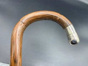 Art Deco Sterling Silver Bamboo Crook Walking Stick Cane Brass Tip circa 1924 - Picture 1 of 10