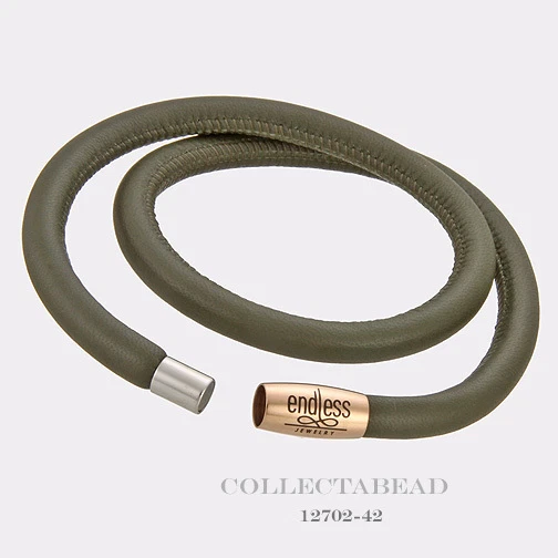 Authentic Endless Rose Gold Plated Green Double Leather Bracelet 7.5" 12702-38 - Image 1 of 1