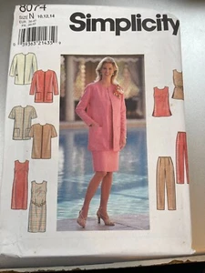 Simplicity Pattern 8074 Ms Long Jacket w/Opts~Tunic~Dress~Pants & Belt Sz 10- 14 - Picture 1 of 2