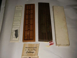 VINTAGE DRUEKE CRIBBAGE BOARD #10 TWO PLAYER HARDWOOD W BLACK TOP BOX INSTRUCTS - Picture 1 of 1