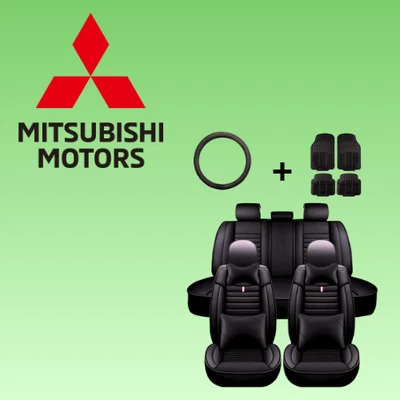 For All Mitsubishi Black 5 Seat Luxury Cushion Custom Fit Leather Seat Cover - Image 1 of 4