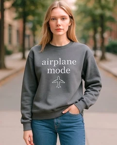 Sudadera JERZEES “Modo Avión” Logo Gris Mujer Cuello Redondo Manga Larga Talla M - Imagen 1 de 10