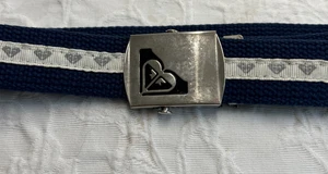 Cinturón Roxy de Lona Tejido Med Palmed Azul Marino Hebilla Logo Y2K Ajustable - Imagen 1 de 5