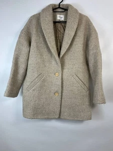 ABRIGO DE LANA SEZANE BEIGE CHAQUETA ESPIGA 100% LANA FORRADA TALLA 34 - Imagen 1 de 5