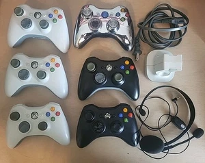 LOT of 6 Xbox 360 Wireless Controller OEM Authentic UNTESTED + Extras - Picture 1 of 15